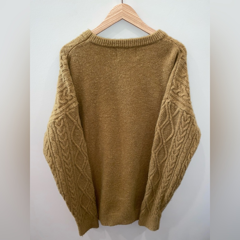 Aelfric Eden Cable-Knit Pullover Crew Neck Light Green Men L Long Sleeve Sweater - Picture 3 of 3